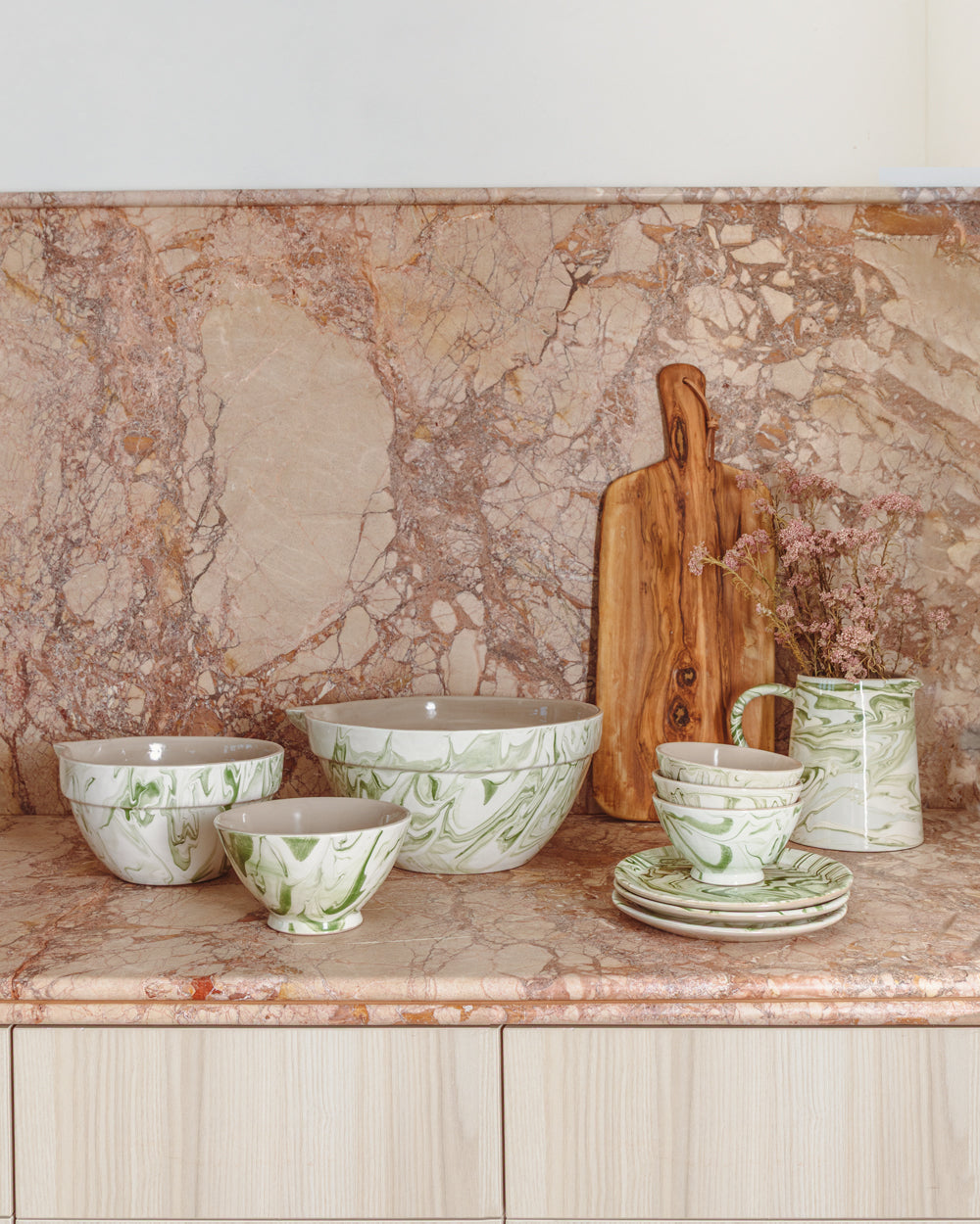 Marbled Olive Mixing Bowls - Set of 3