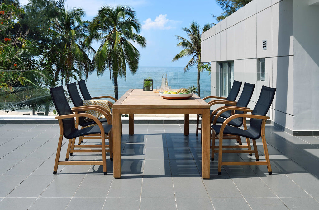 Rinjani Rectangular Table and 6 Manhattan Black Armchair