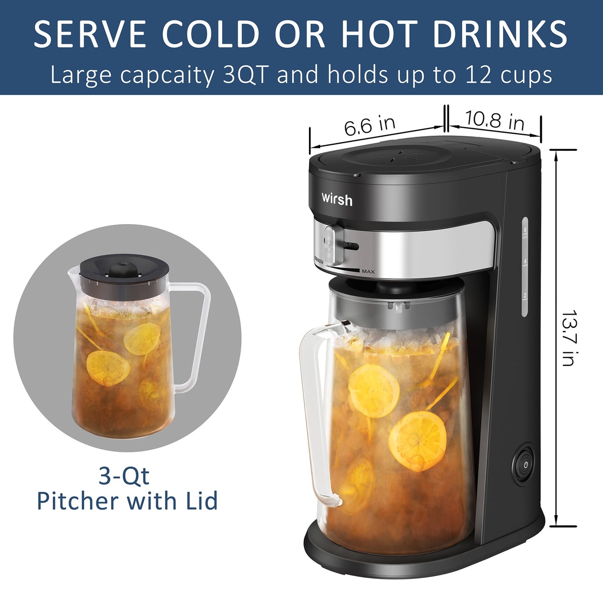 Wirsh Iced Coffee Maker,  Iced Tea Maker with 85 Ounce Pitcher,Strength Control and Reusable Filter